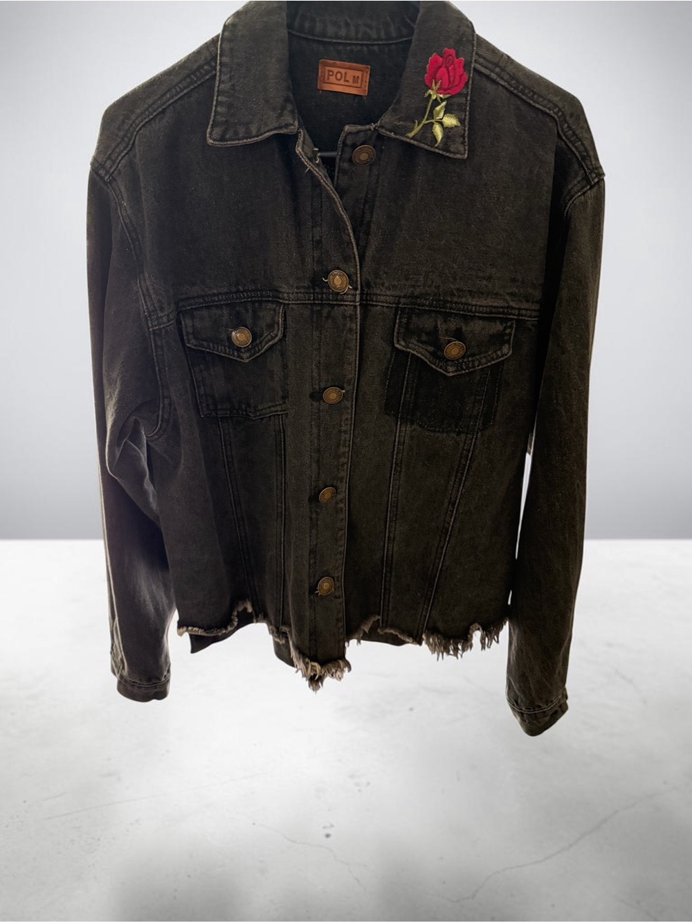 POL vintage Embroidered-Collar Denim Jacket - rose is removable PTP 21”, L 26” c - Picture 2 of 5